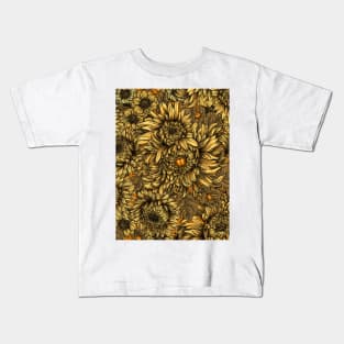 Yellow chrysanthemum flowers and orange bettles Kids T-Shirt